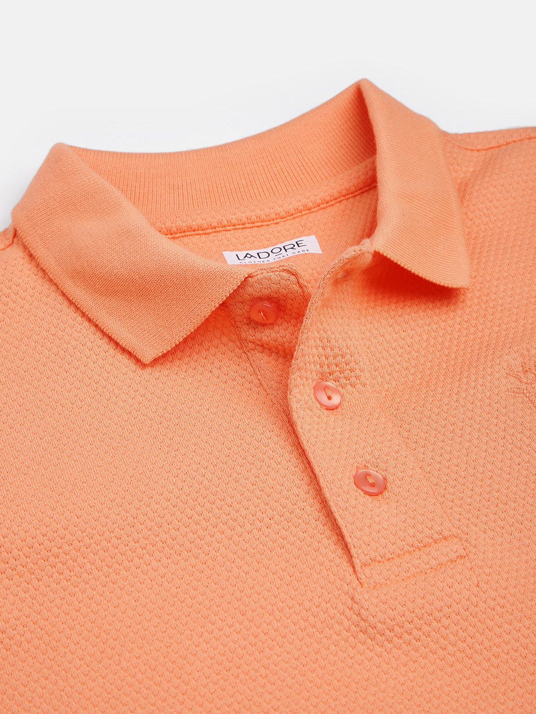 Blue Solid Self Fabric Polo Cotton T-shirt Ladore