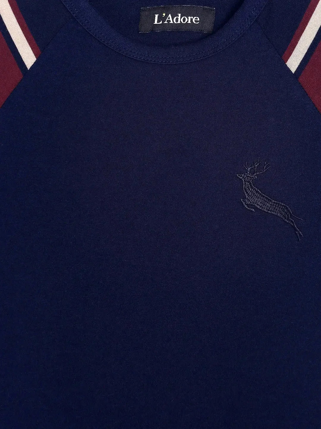 Blue Colourblock Round Neck Cotton T-shirt - Ladore