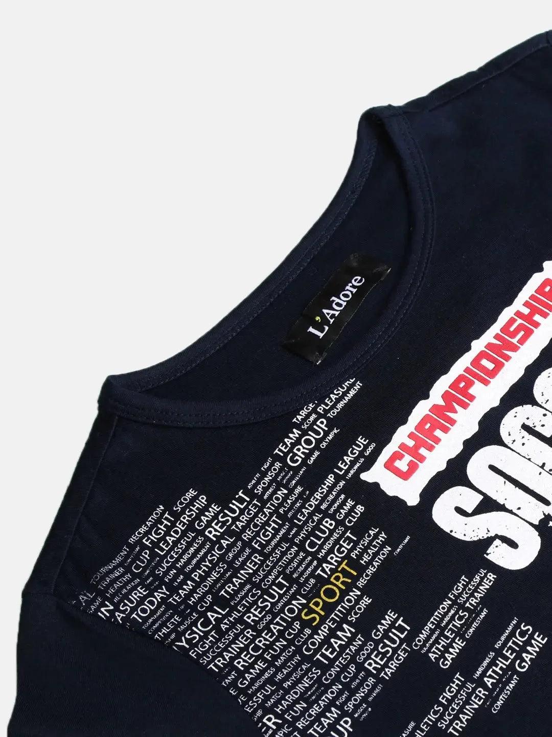 Boys Navy Blue Soccer Printed Round Neck Cotton T-shirt - Ladore