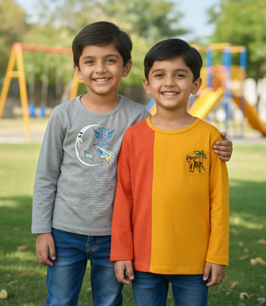 Kids Combo Pack of 2 Full Sleeves Cotton T-Shirts