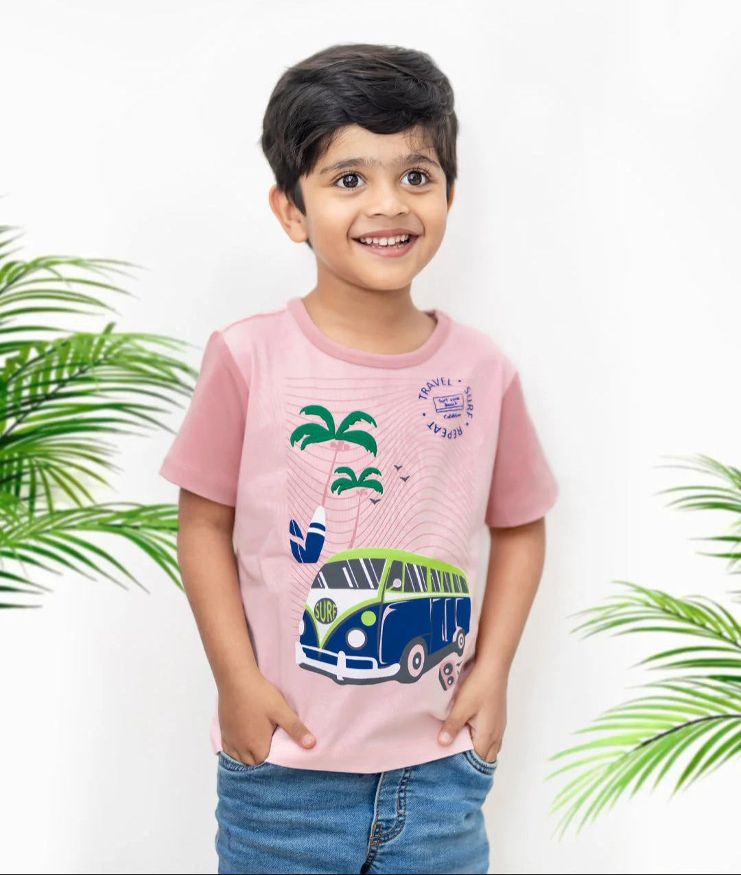 Dusty Pink Travel Camper Cotton Half Sleeves Tshirt - Ladore