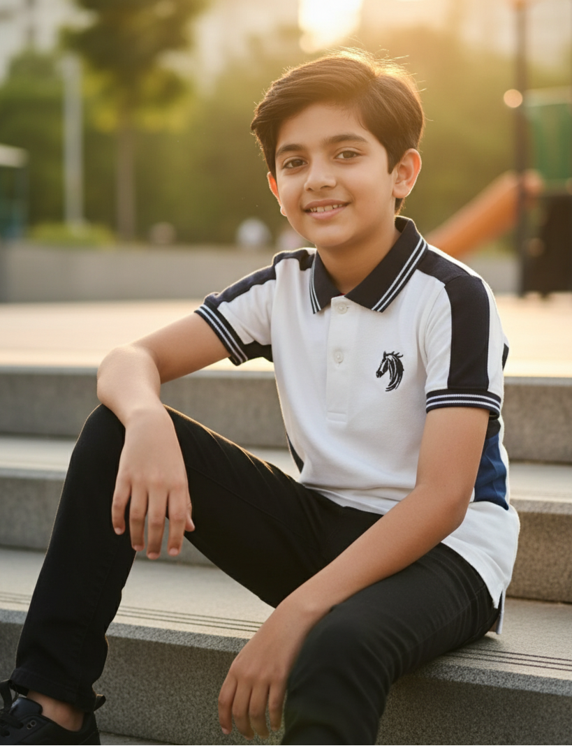 Kids White Smart Polo Cotton T-shirt