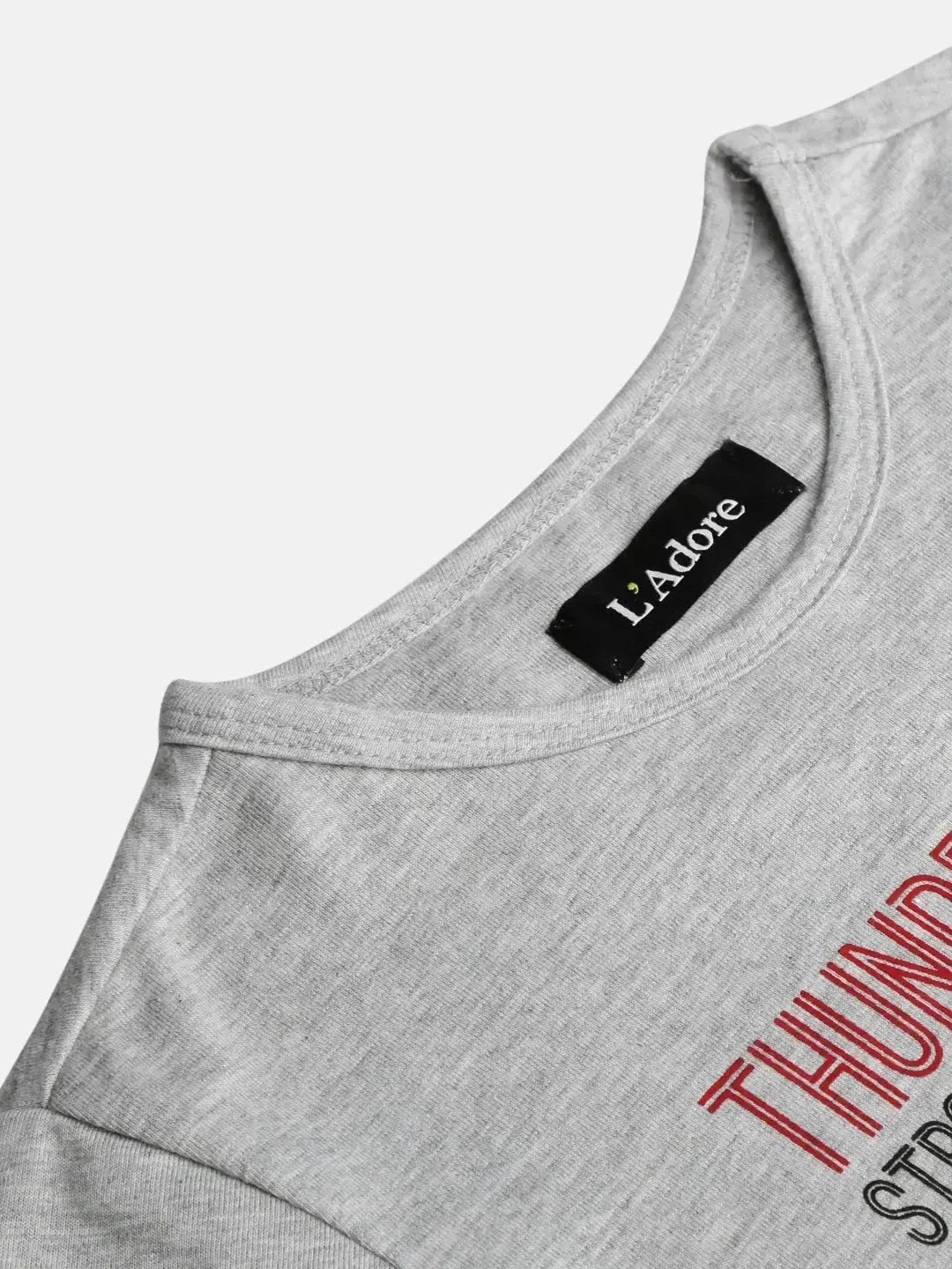 Grey Heather Ball Printed Round Neck Cotton T-shirt - Ladore