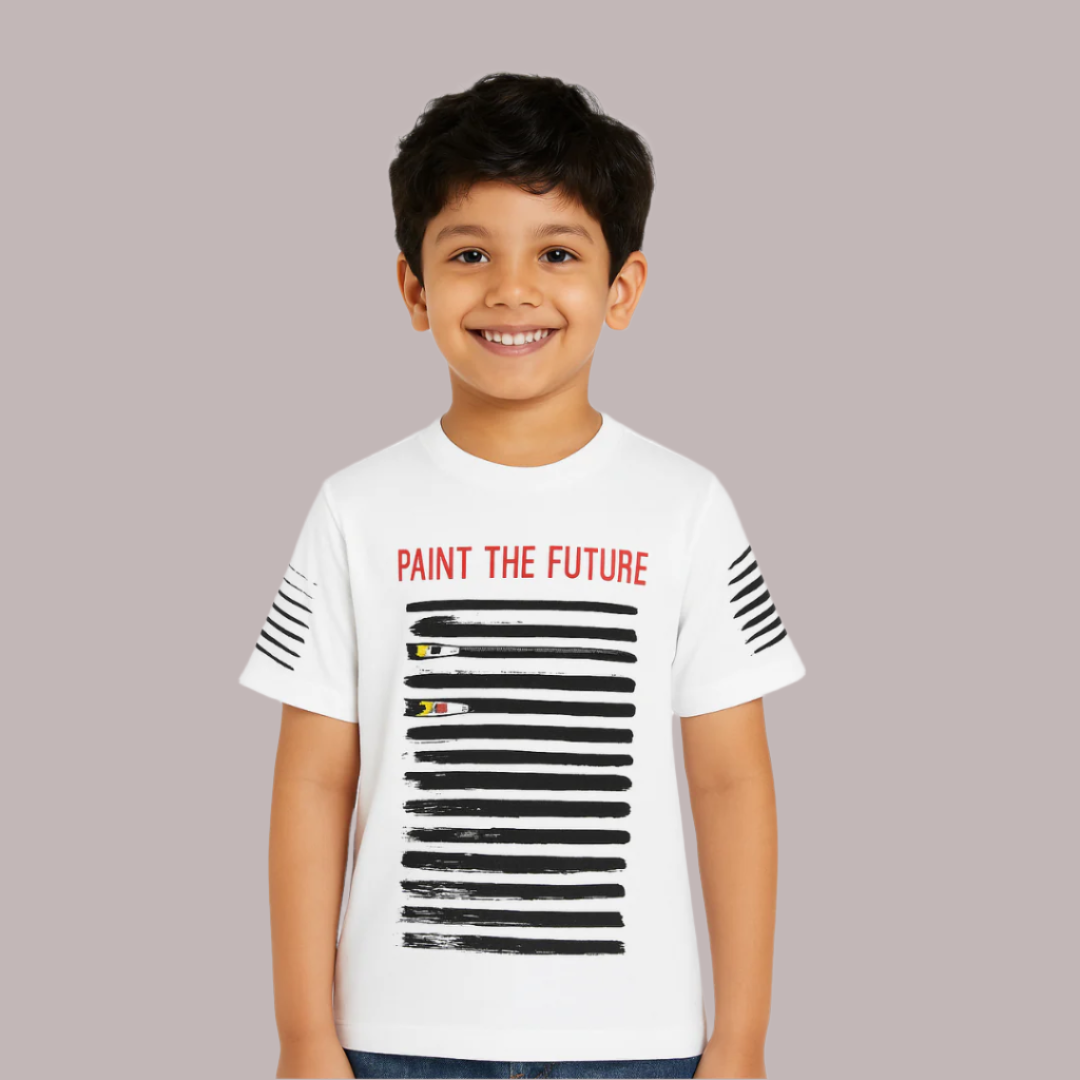 White Paint The Future Round Neck Cotton T-shirt