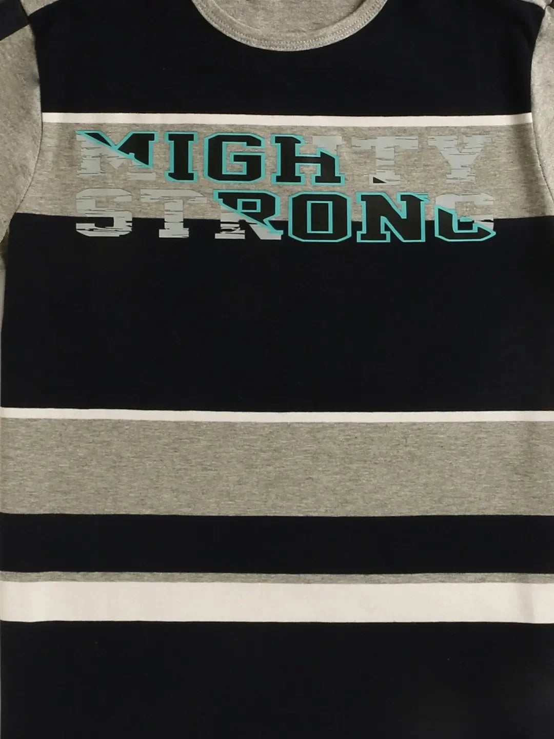 Kids Black and Grey Striped Half Sleeve Cotton T-shirt - Ladore