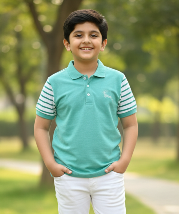 Sea Green Patterned Polo Cotton T-shirt