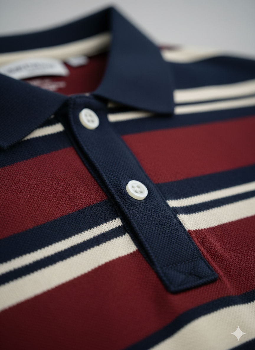 Kids Maroon and Navy Striped Polo Cotton T-shirt