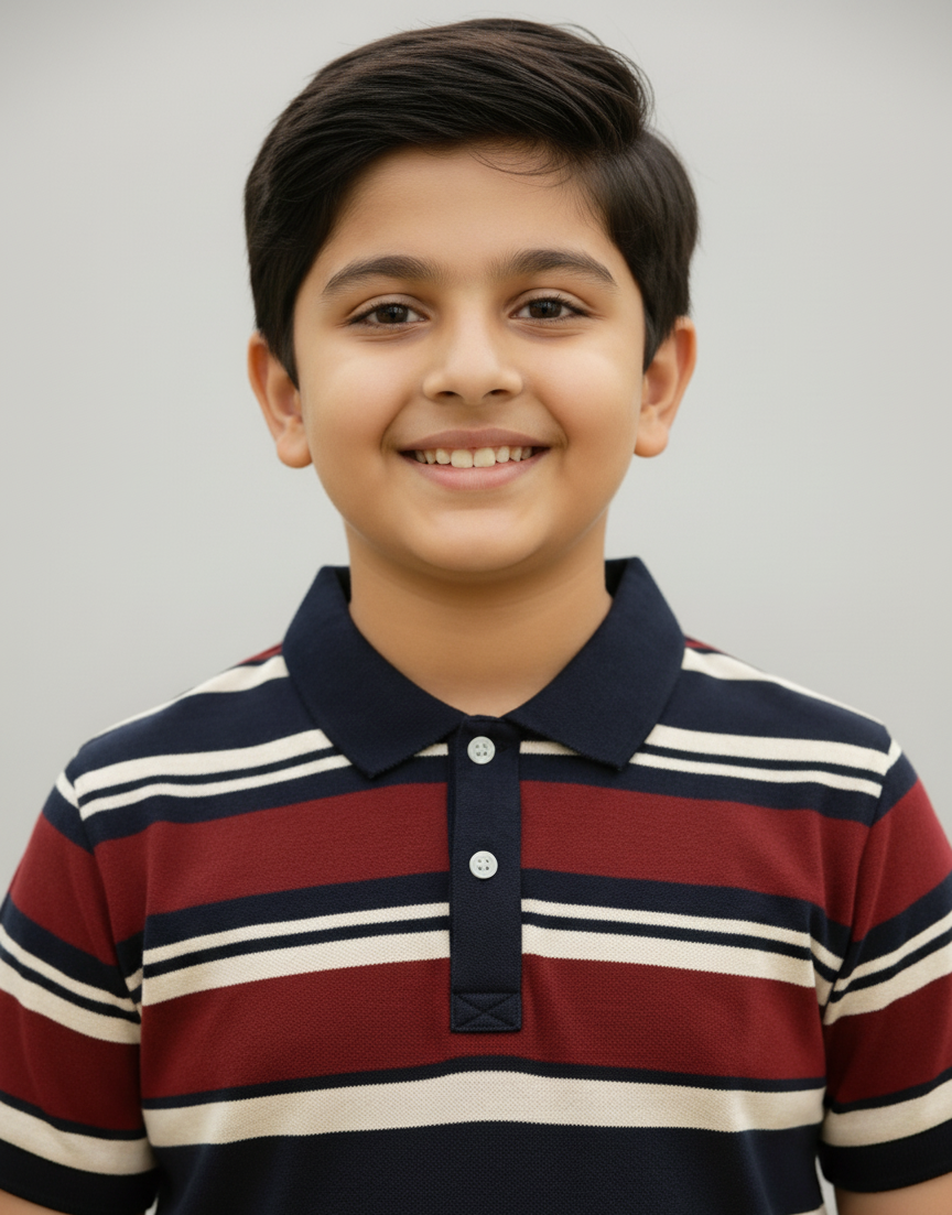 Kids Maroon and Navy Striped Polo Cotton T-shirt