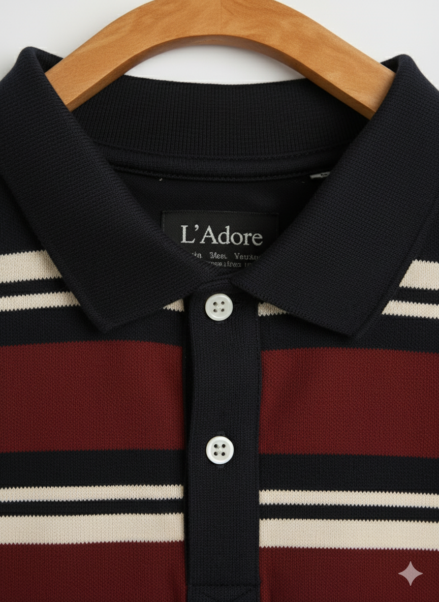 Kids Maroon and Navy Striped Polo Cotton T-shirt