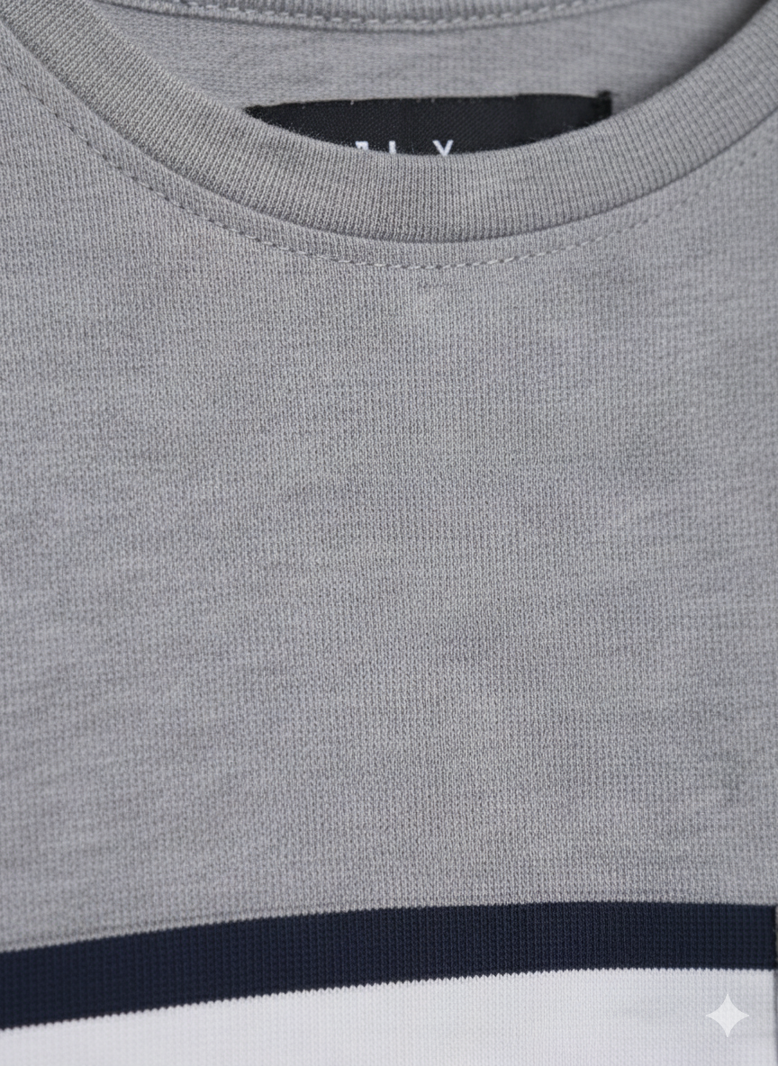 White Striped Round Neck Cotton T-shirt