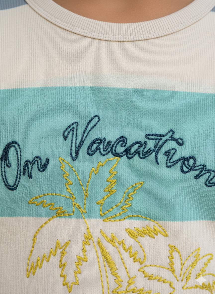 Kids Multicolour Vacation Striped Round Neck Cotton T-shirt