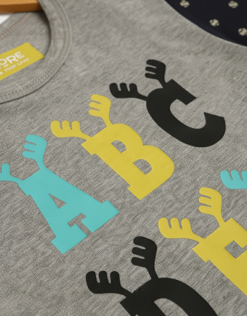 Grey Alphabet Printed Cotton T-shirt