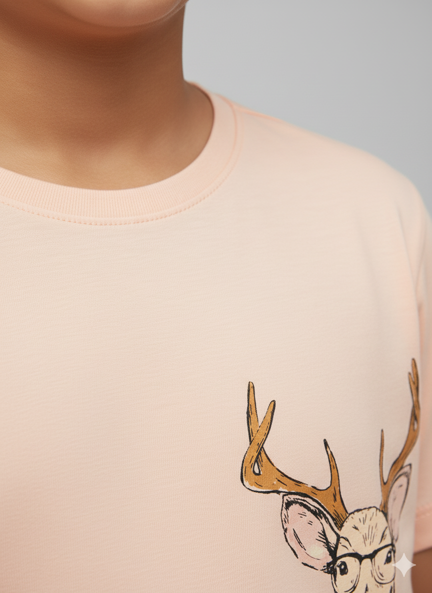 Kids Half Sleeves Deer Print Cotton T-shirt