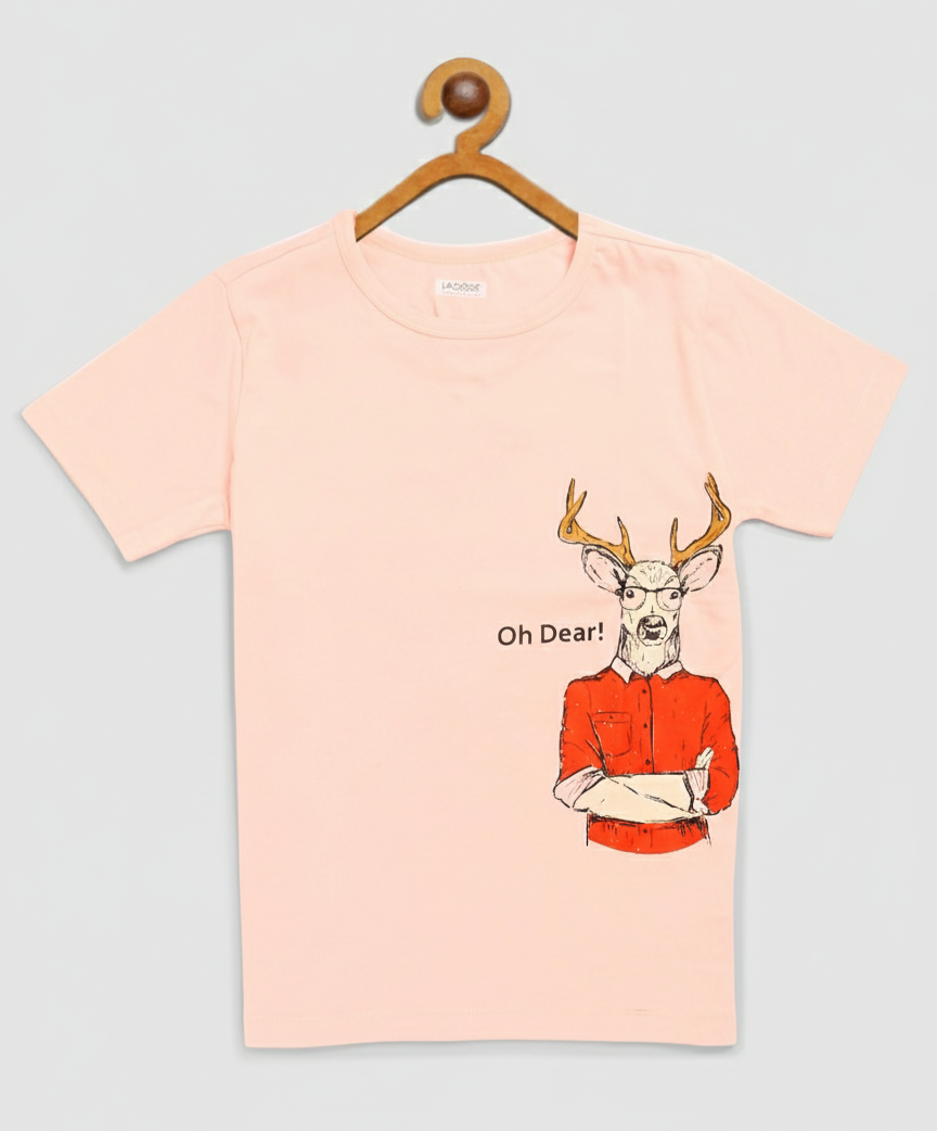 Kids Half Sleeves Deer Print Cotton T-shirt