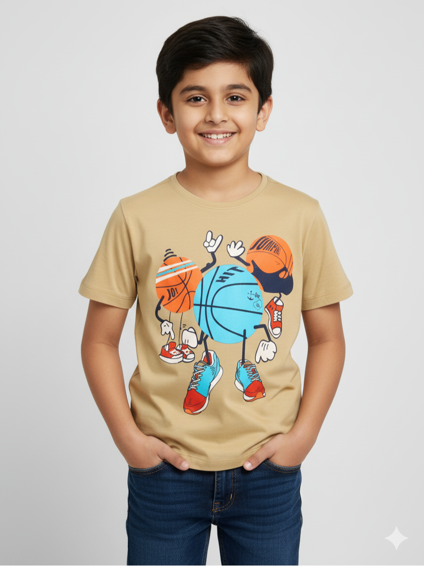 Kids Half Sleeves Ball Print Cotton T-shirt