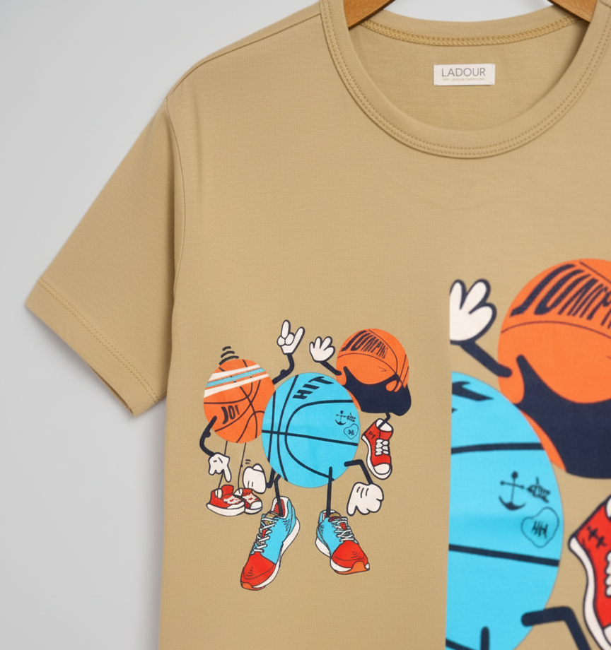 Kids Half Sleeves Ball Print Cotton T-shirt