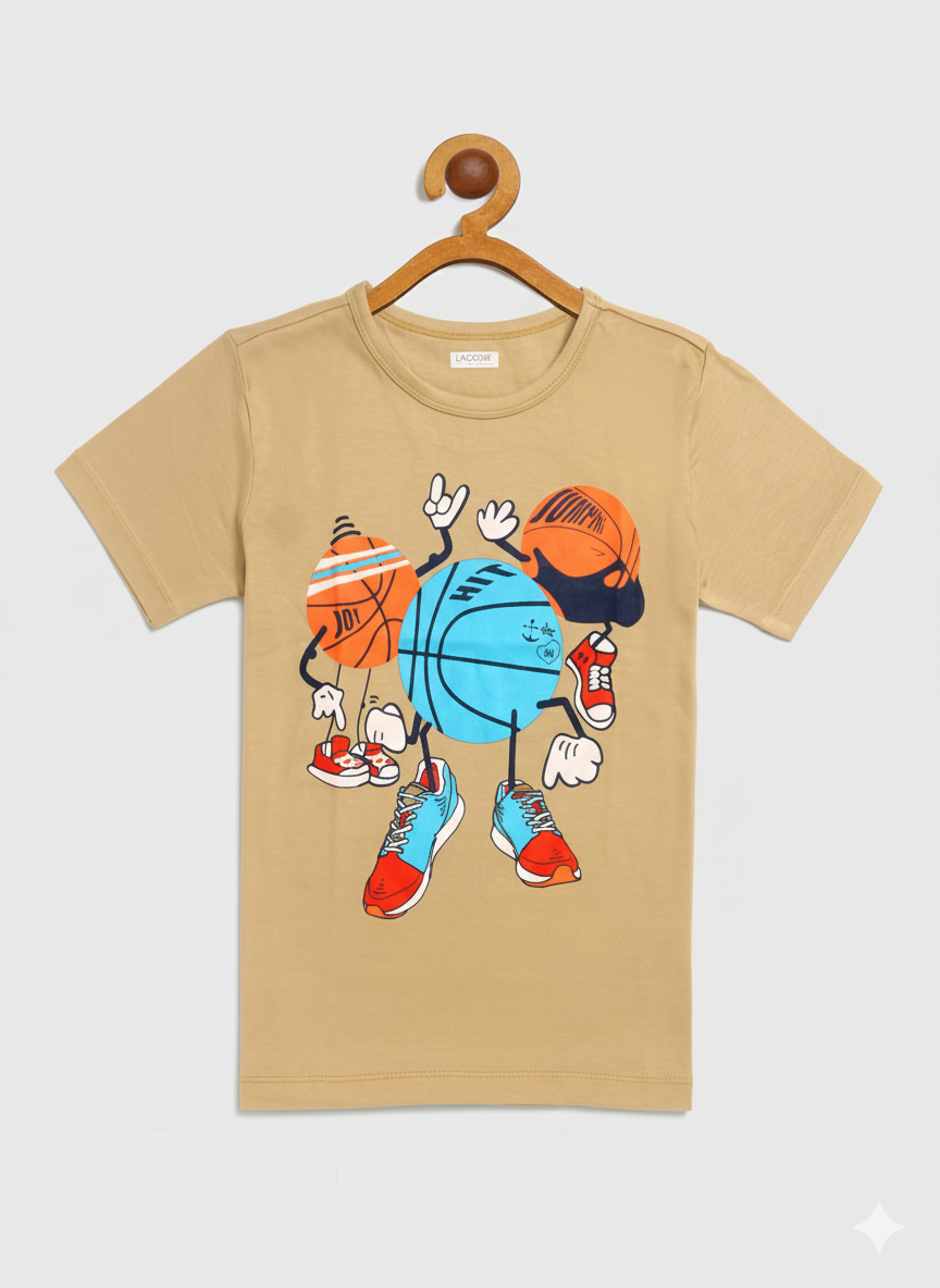 Kids Half Sleeves Ball Print Cotton T-shirt
