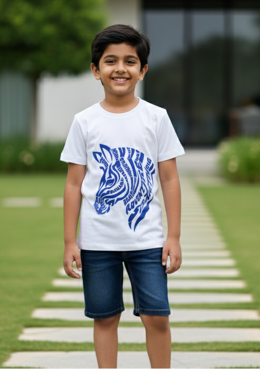 Kids 100% Pure Cotton Zebra Print White T-Shirt