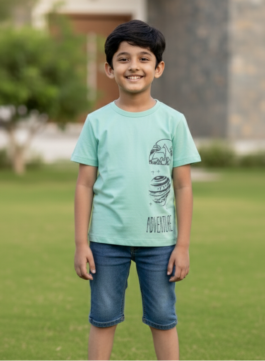 Kids 100% Pure Cotton Aqua Green T-Shirt