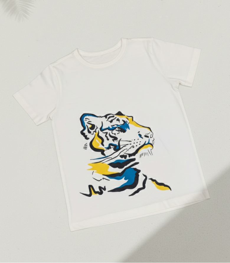Kids 100% Pure Cotton White Tiger Printed T-Shirt
