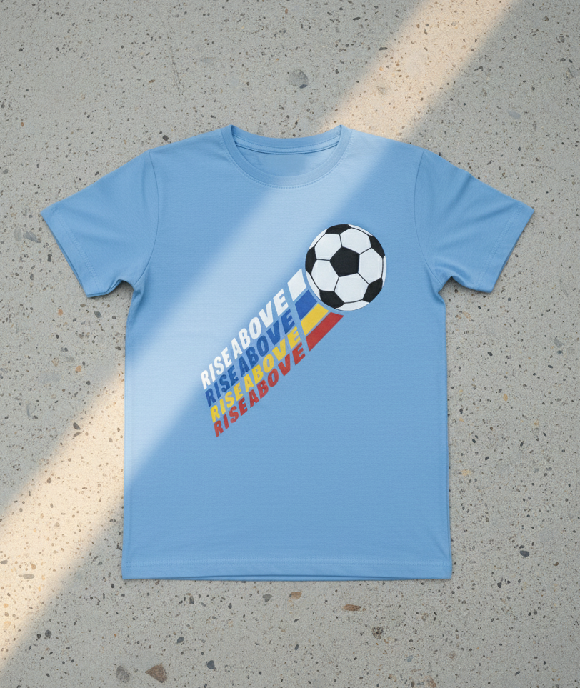 Kids 100% Pure Cotton Footbal Printed Blue T-Shirt