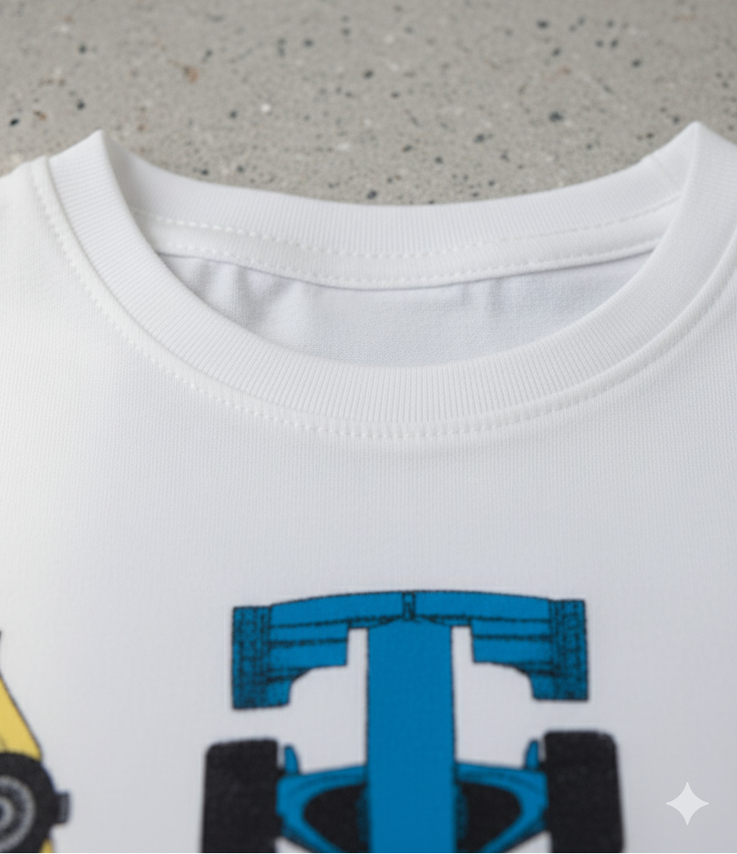Kids 100% Pure Cotton White Car Print T-Shirt