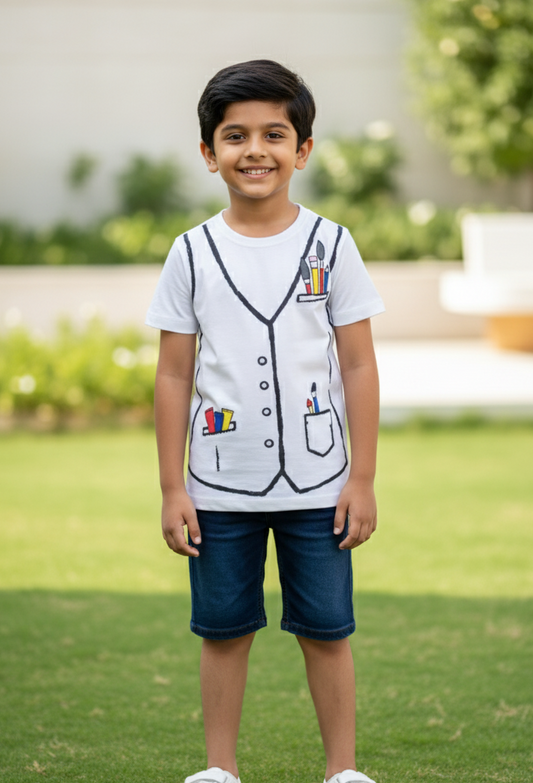 Kids 100% Pure Cotton Art Printed White T-Shirt