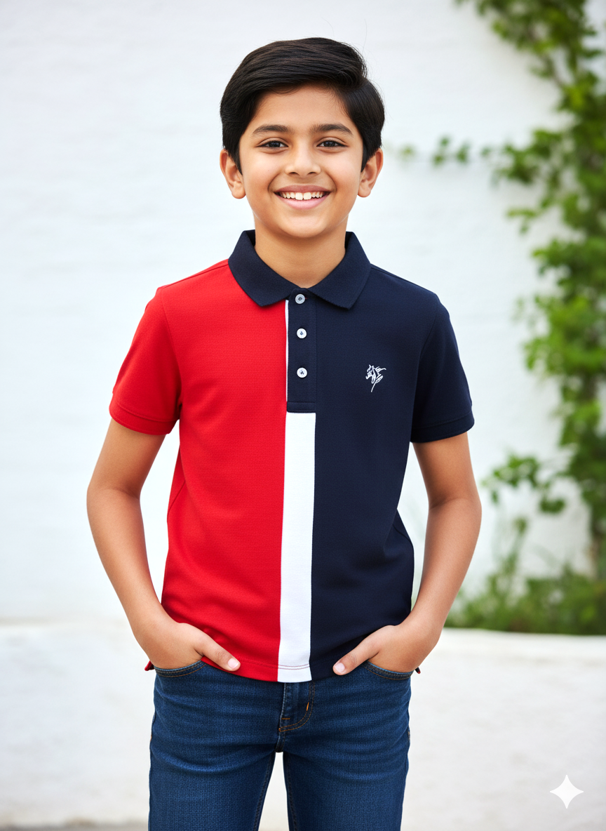 Red and Black 100% Cotton Mercerised Polo Tshirt