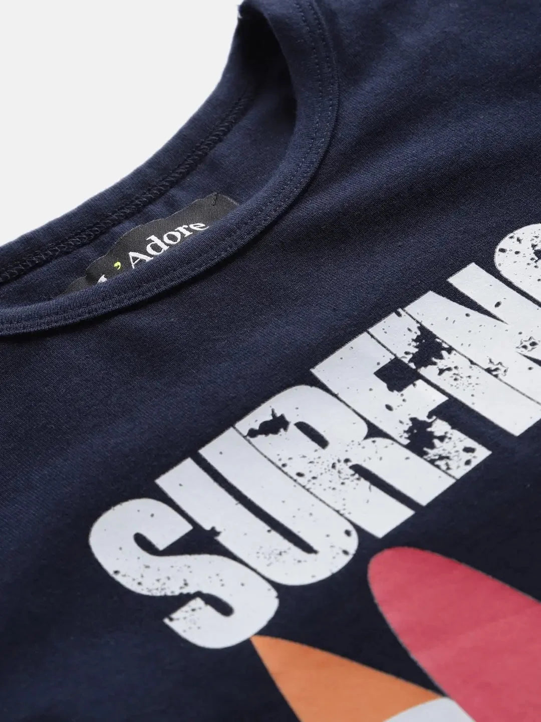 Navy Surfers Printed Colourblock Round Neck Cotton T-shirt - Ladore