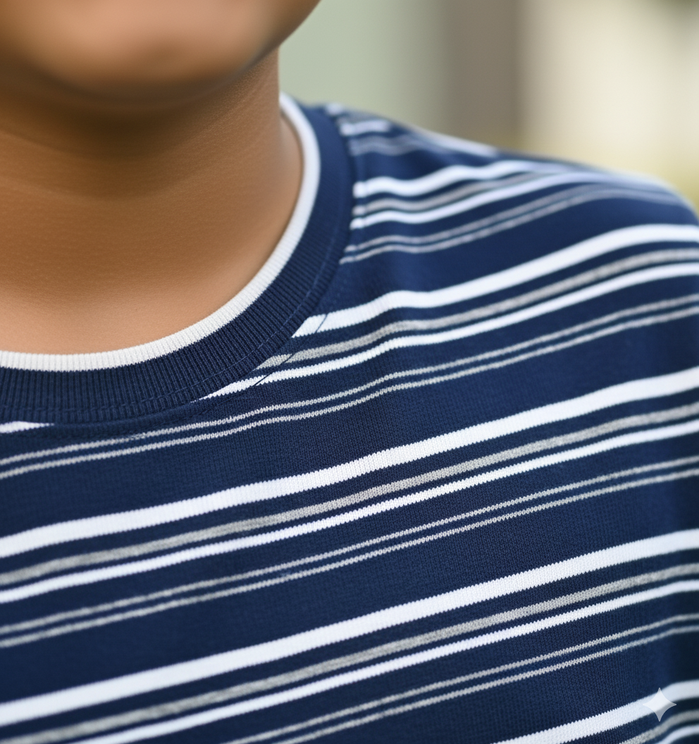 Kids 100% Pure Cotton Dark Blue Stripes T-Shirt