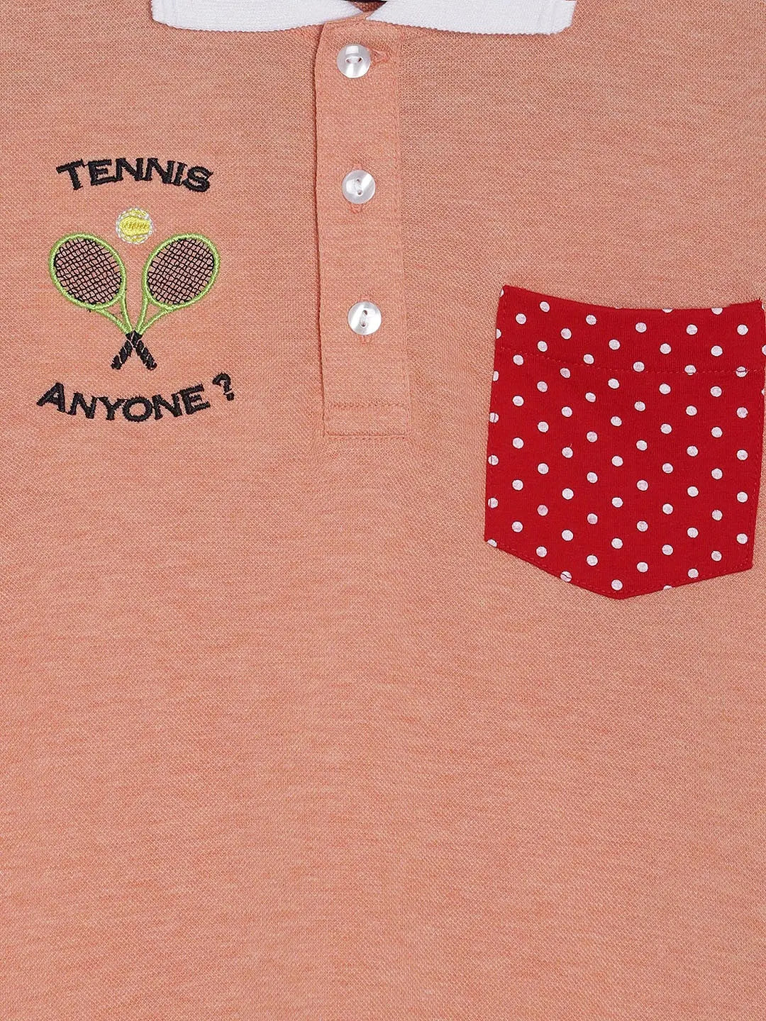 Orange Solid Polo Cotton T-shirt With Embroidery - Ladore