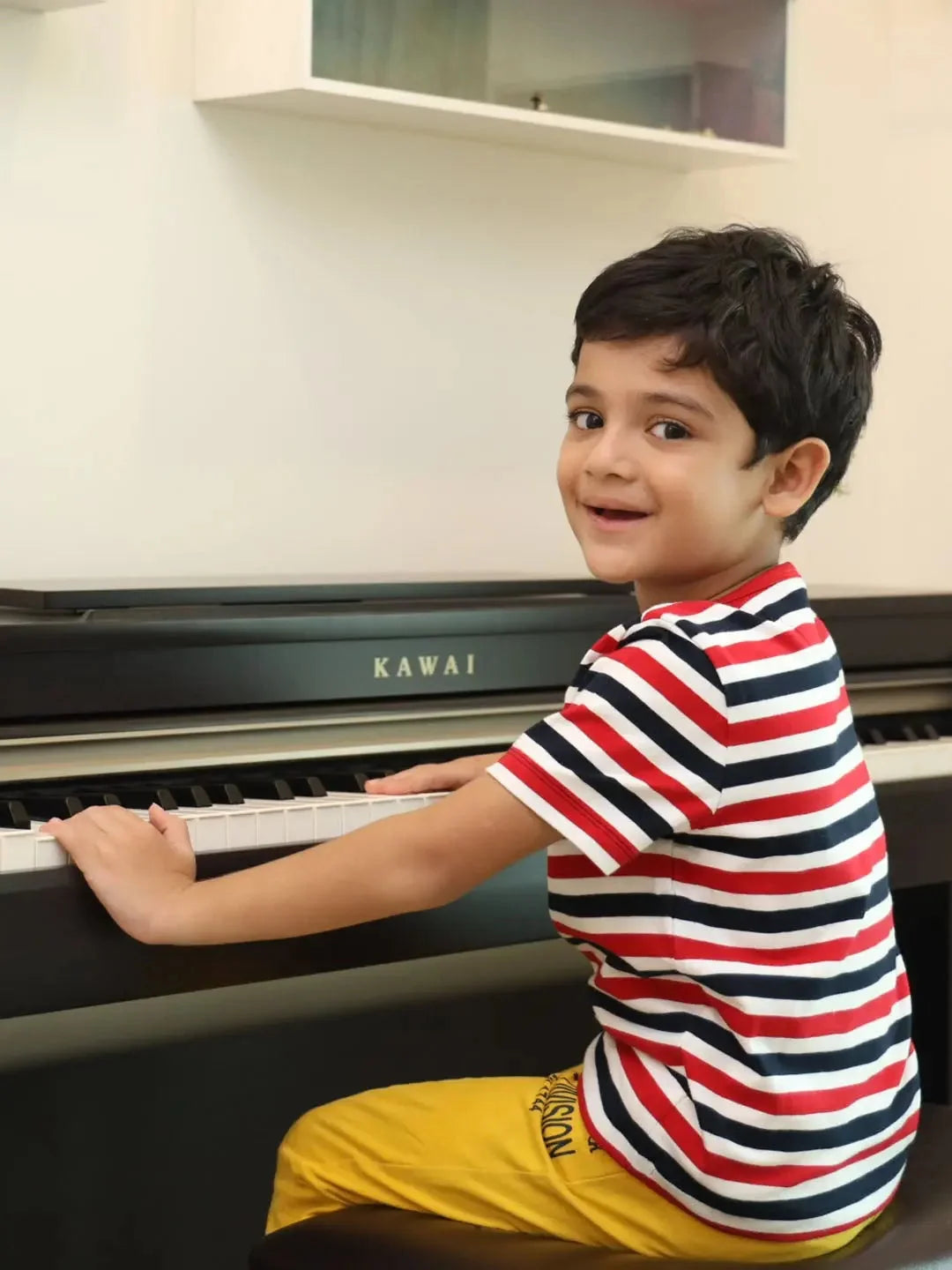 Red Striped Round Neck Cotton T-shirt - Ladore