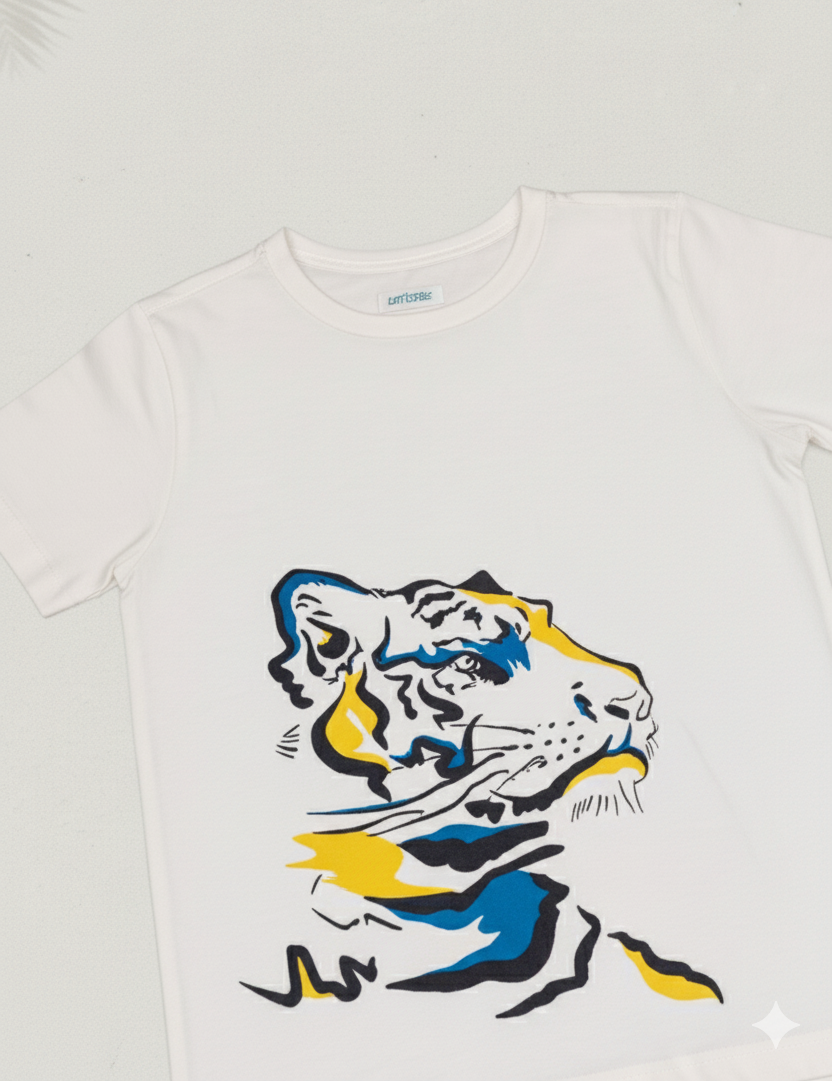 Kids 100% Pure Cotton White Tiger Printed T-Shirt