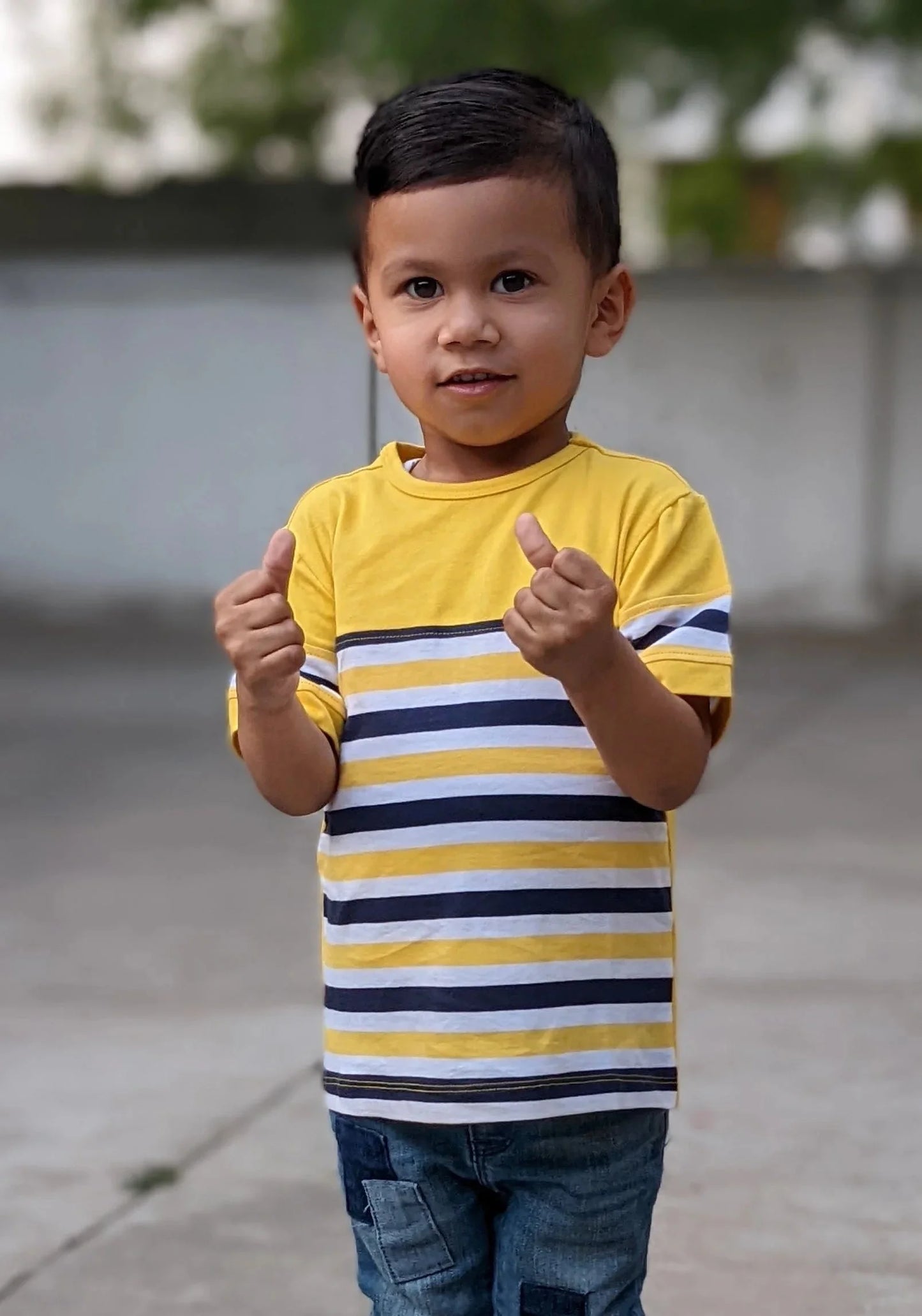 Yellow Patterned Round Neck Cotton T-shirt - Ladore