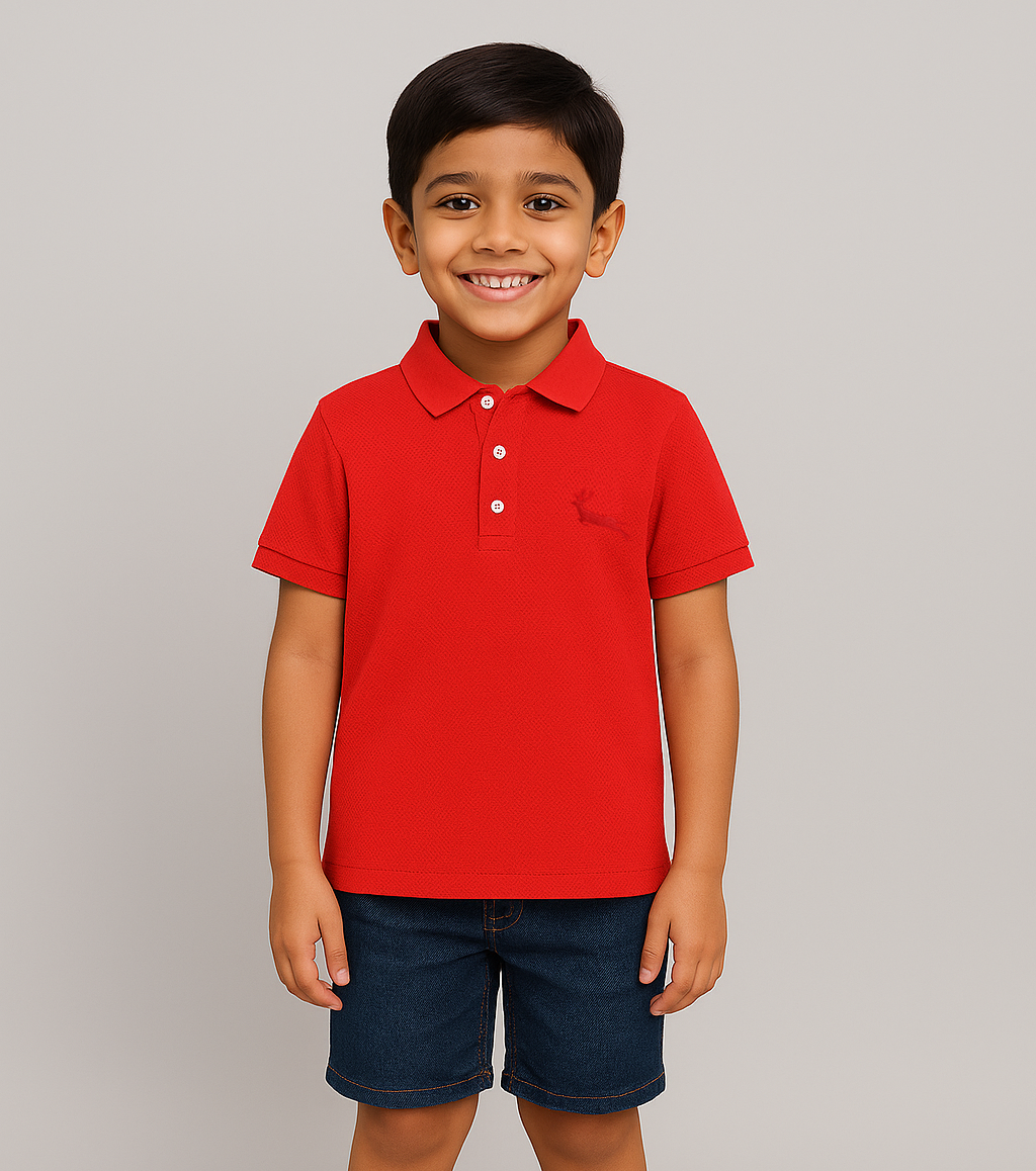 Kids Red Half Sleeves Cotton Polo T-shirt
