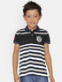 Boys Black Striped Polo Cotton T-shirt