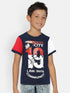 Boys Navy Blue Printed Round Neck Cotton T-shirt