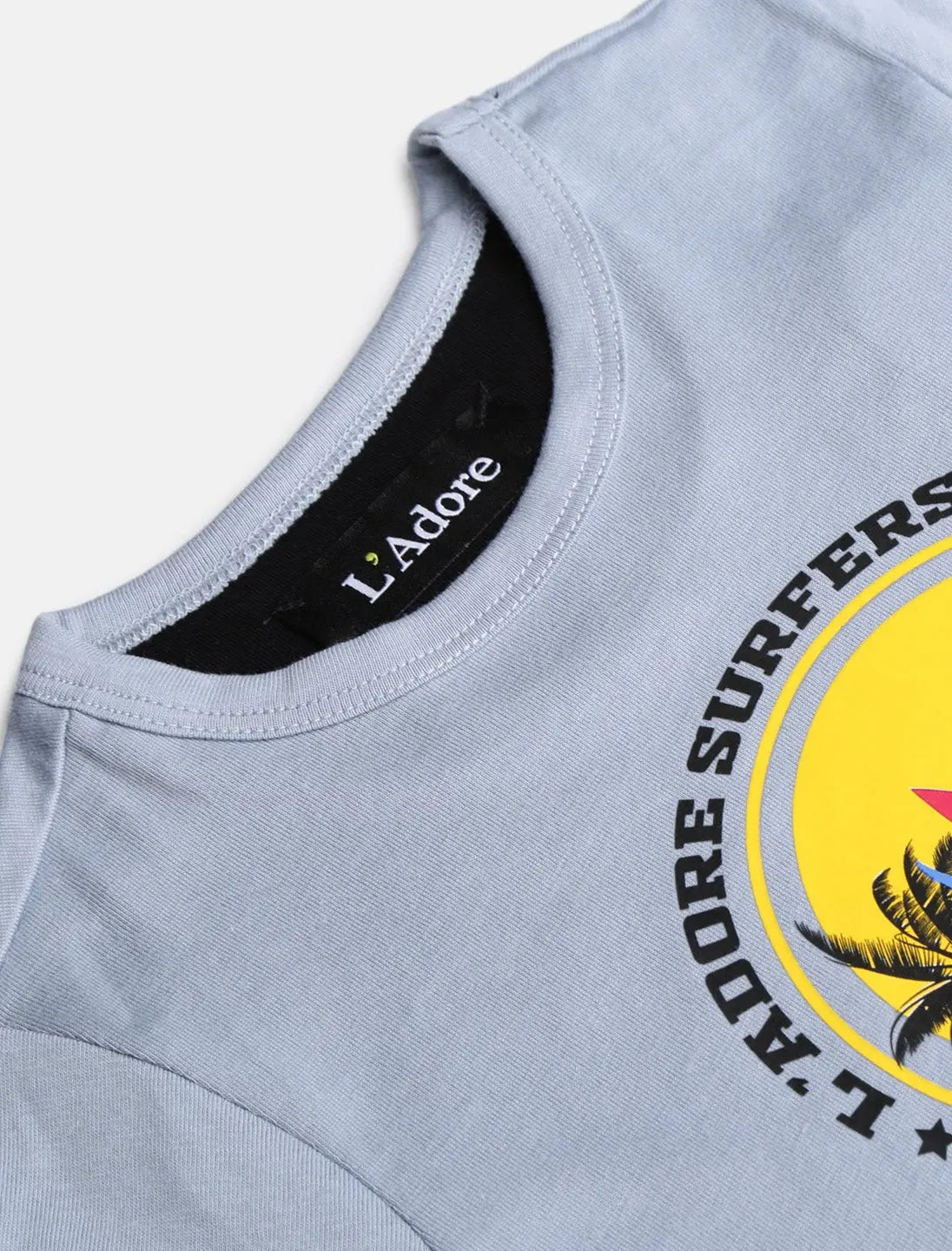 Grey Surfer Printed Round Neck Cotton T-shirt freeshipping - Ladore