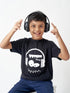 Kids Black Funny Headphone Monster Cotton Half Sleeves T-shirt