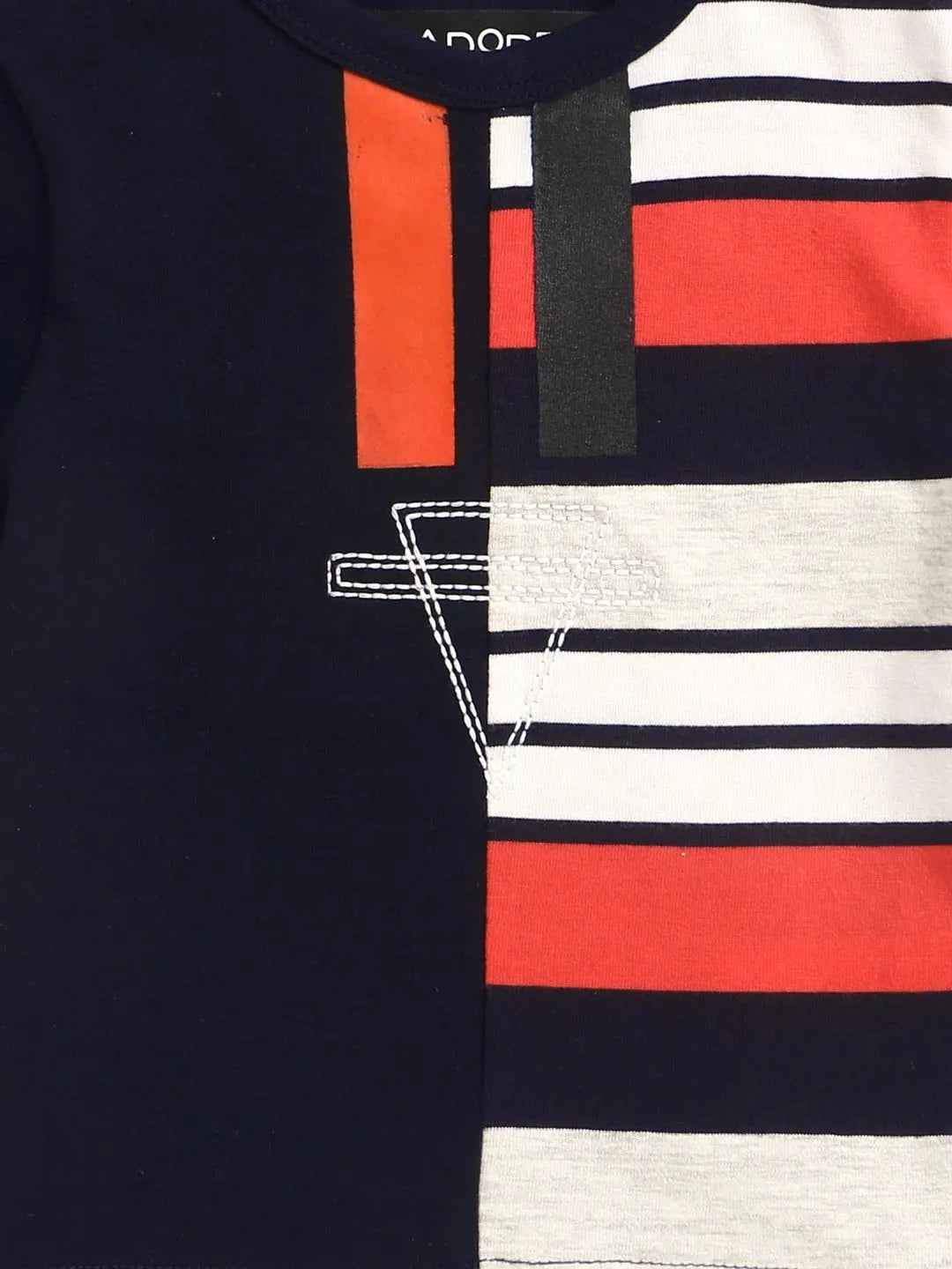 Kids Navy Blue & Maroon Colour Block Round Neck Cotton T-shirt freeshipping - Ladore