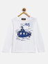 White Submarine Printed Round Neck Cotton T-shirt