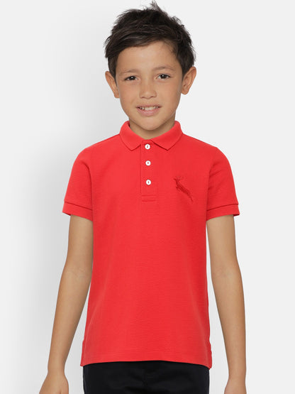 Blue Solid Self Fabric Polo Cotton T-shirt Ladore