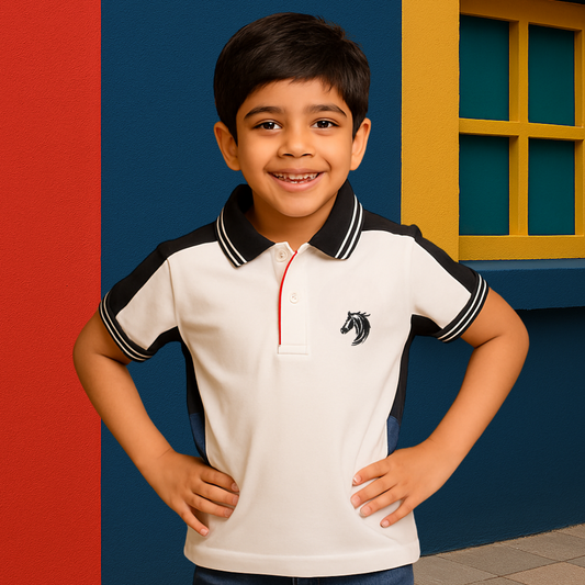 Kids White Smart Polo Cotton T-shirt