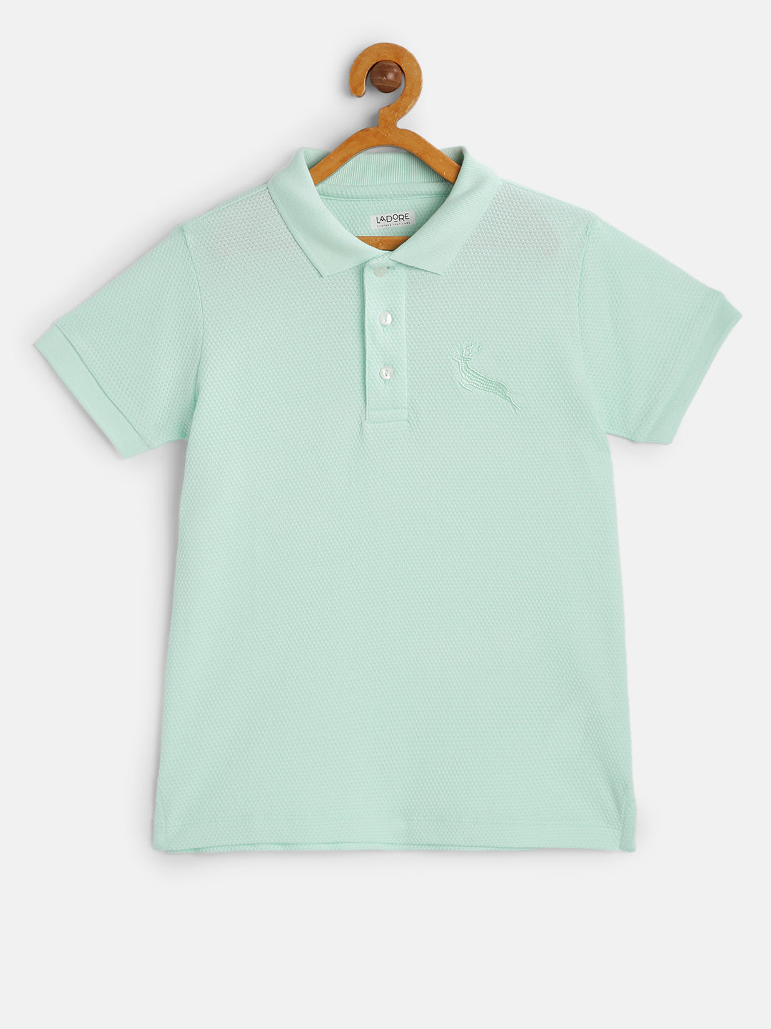 Blue Solid Self Fabric Polo Cotton T-shirt Ladore