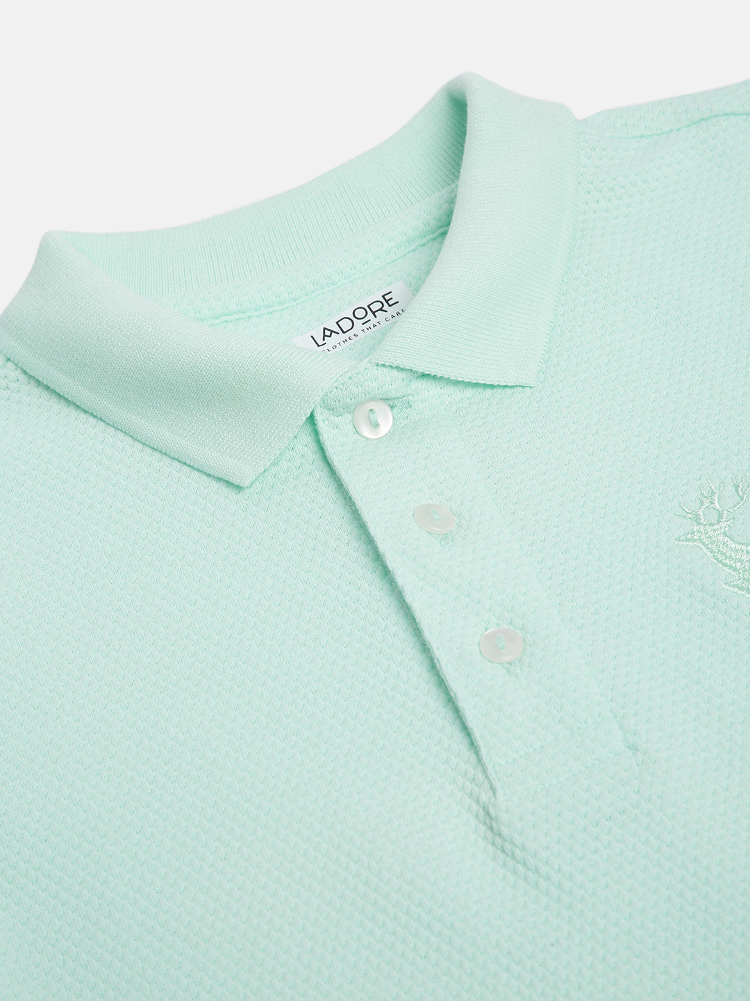 Blue Solid Self Fabric Polo Cotton T-shirt Ladore