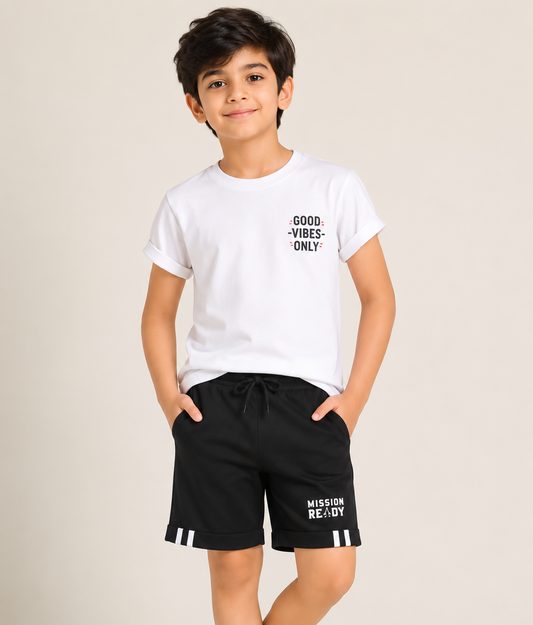 Boys Mission Ready 100% Cotton Black Shorts
