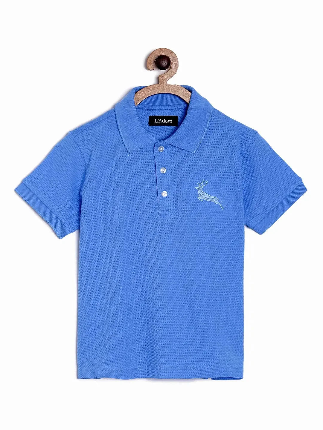 Blue Solid Self Fabric Polo Cotton T-shirt - Ladore
