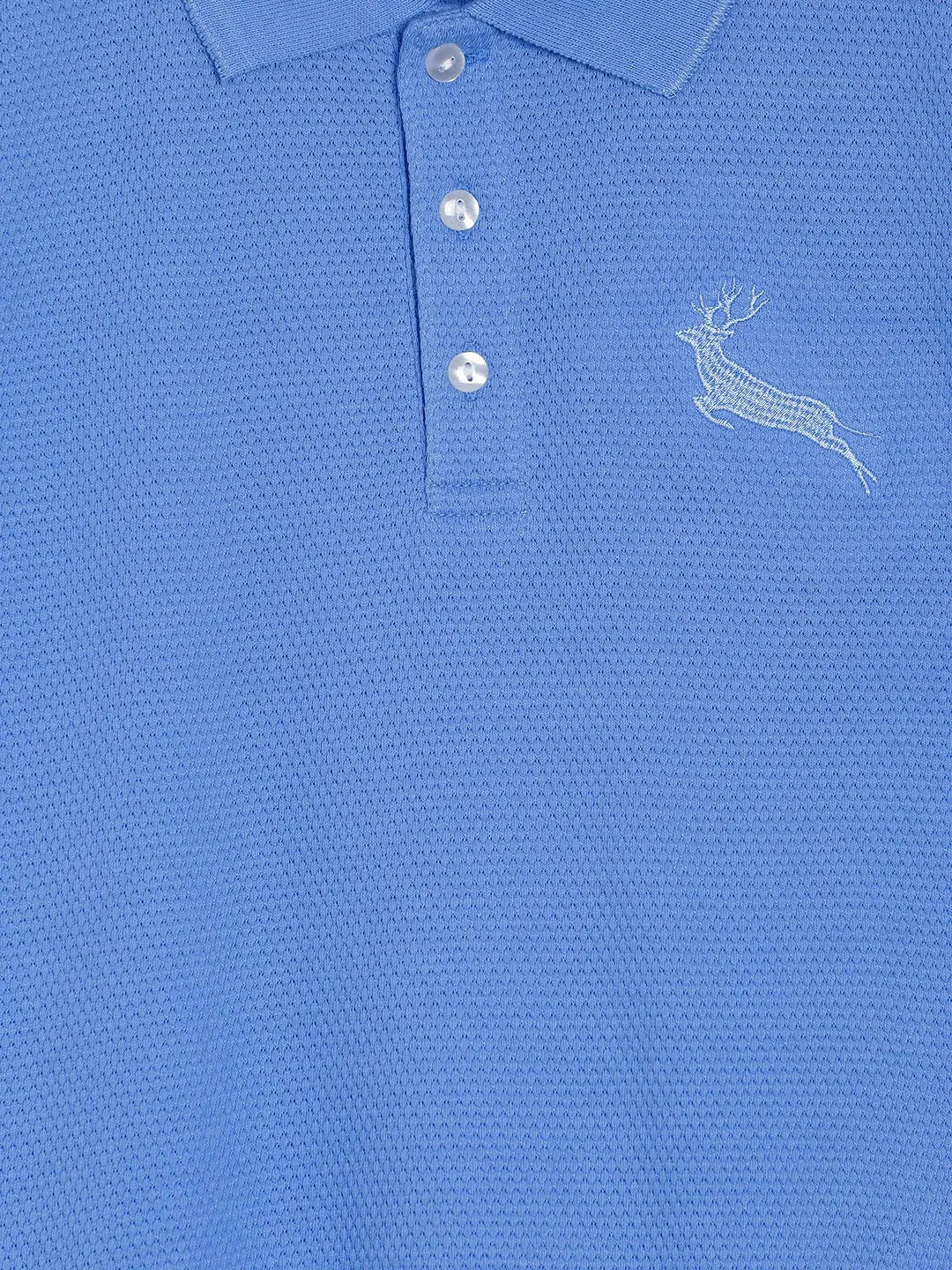 Blue Solid Self Fabric Polo Cotton T-shirt - Ladore