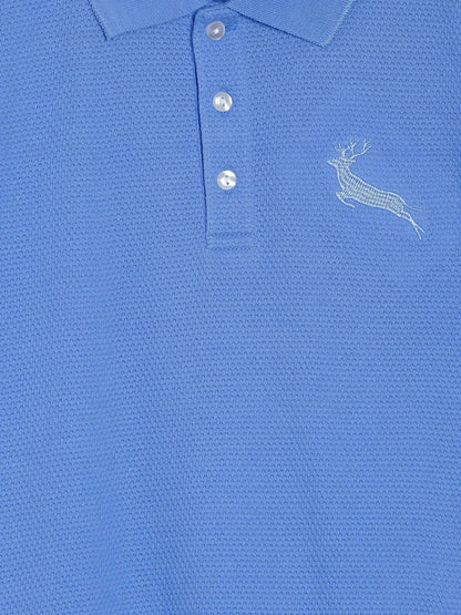 Blue Solid Self Fabric Polo Cotton T-shirt - Ladore