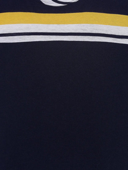 Boys Blue Patterned Round Neck Cotton T-shirt - Ladore